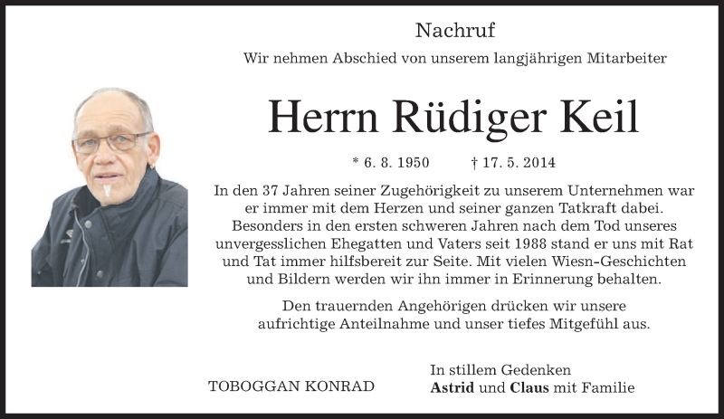  Traueranzeige für Rüdiger Keil vom 21.05.2014 aus merkurtz
