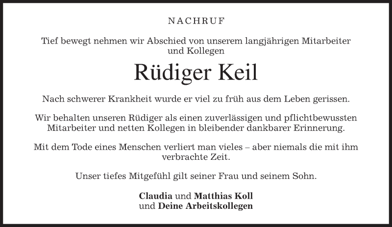  Traueranzeige für Rüdiger Keil vom 22.05.2014 aus merkurtz