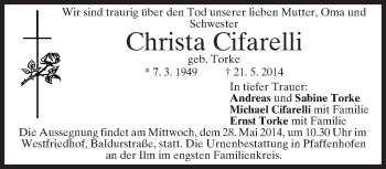 Traueranzeige von Christa Cifarelli von merkurtz