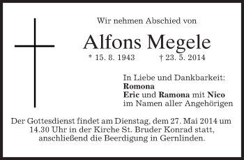 Traueranzeige von Alfons Megele von merkurtz
