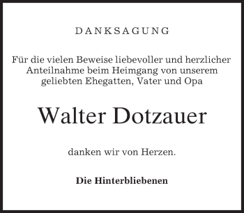 Traueranzeige von Walter Dotzauer von merkurtz