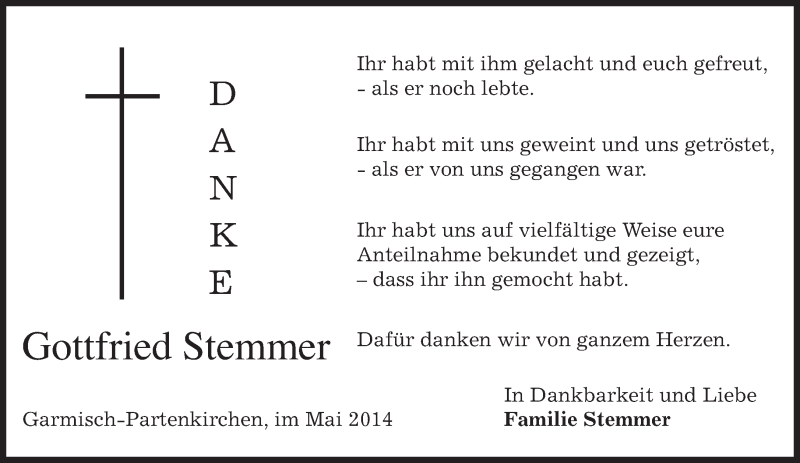  Traueranzeige für Gottfried Stemmer vom 31.05.2014 aus merkurtz