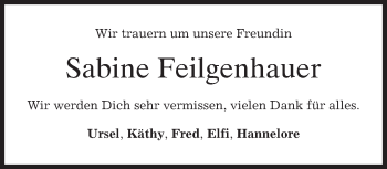 Traueranzeige von Sabine Feilgenhauer von merkurtz