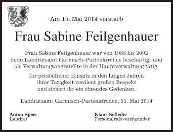 Traueranzeige von Sabine Feilgenhauer von merkurtz