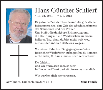 Traueranzeige von Hans Günther Schlierf von merkurtz