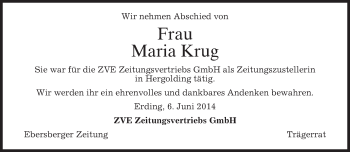 Traueranzeige von Maria Krug von merkurtz