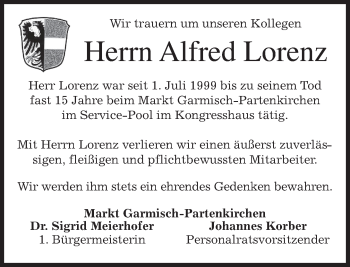 Traueranzeige von Alfred Lorenz von merkurtz