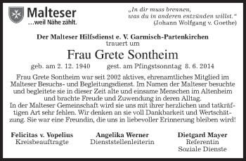 Traueranzeige von Grete Sontheim von merkurtz