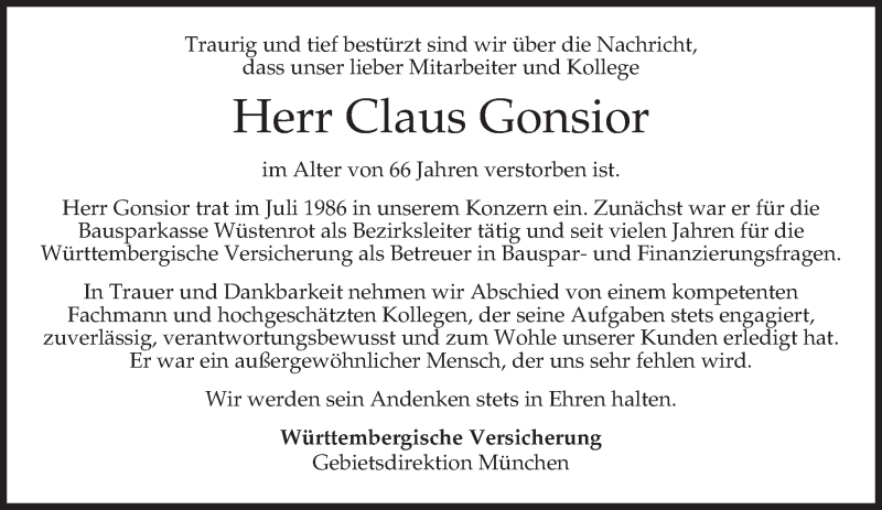  Traueranzeige für Claus Gonsior vom 14.06.2014 aus merkurtz