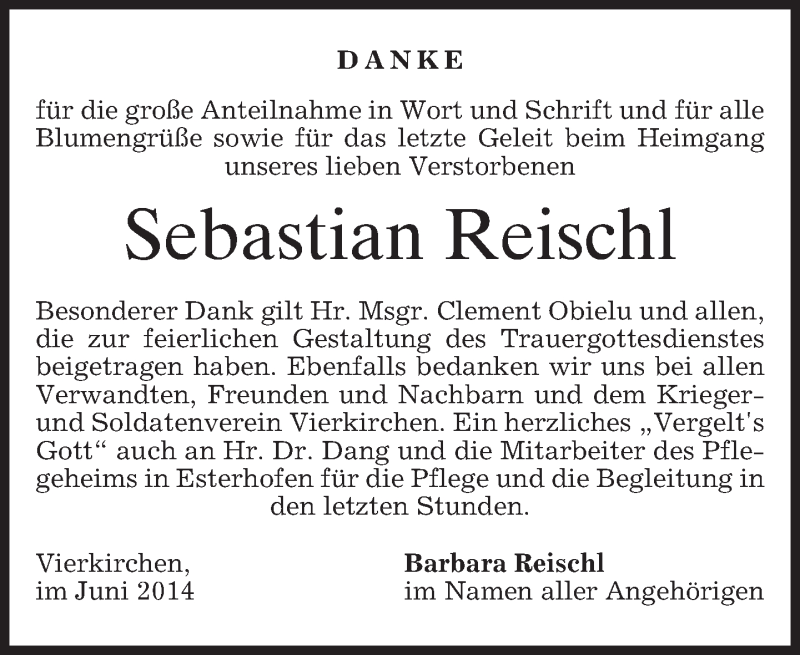 Traueranzeigen Von Sebastian Reischl | Trauer.merkur.de