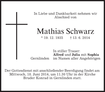 Traueranzeige von Mathias Schwarz von merkurtz