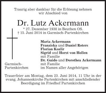 Traueranzeige von Lutz Ackermann von merkurtz