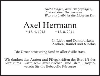 Traueranzeige von Axel Hermann von MERKUR & TZ
