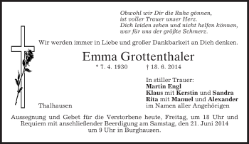 Traueranzeige von Emma Grottenthaler von merkurtz