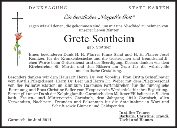 Traueranzeige von Grete Sontheim von merkurtz