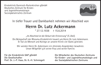 Traueranzeige von Lutz Ackermann von merkurtz