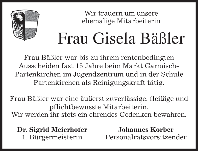  Traueranzeige für Gisela Bäßler vom 24.06.2014 aus merkurtz