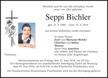 Traueranzeige von Seppi Bichler von merkurtz