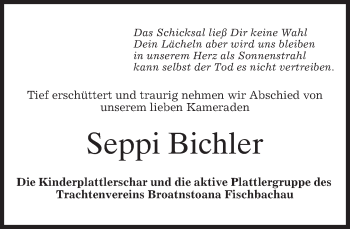 Traueranzeige von Seppi Bichler von merkurtz