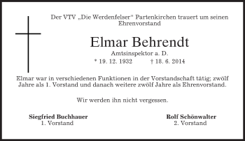 Traueranzeige von Elmar Behrendt von merkurtz