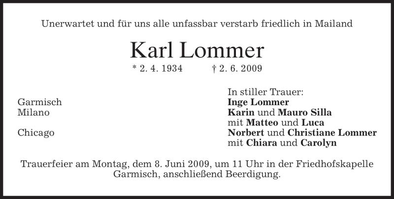  Traueranzeige für Karl Lommer vom 06.06.2009 aus MERKUR & TZ