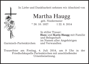 Traueranzeige von Martha Haugg von merkurtz