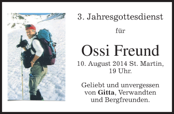 Traueranzeige von Ossi Freund von merkurtz