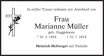 Traueranzeige von Marianne Müller von merkurtz