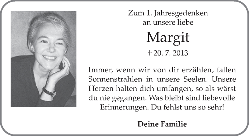  Traueranzeige für Margit Scholze vom 19.07.2014 aus merkurtz