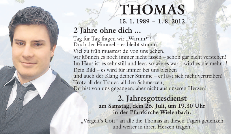  Traueranzeige für Thomas Saal vom 25.07.2014 aus merkurtz