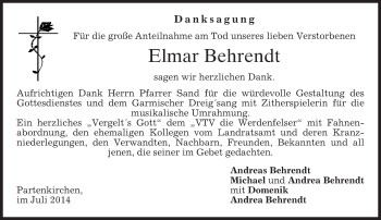 Traueranzeige von Elmar Behrendt von merkurtz