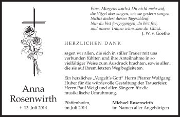 Traueranzeige von Anna Rosenwirth von merkurtz