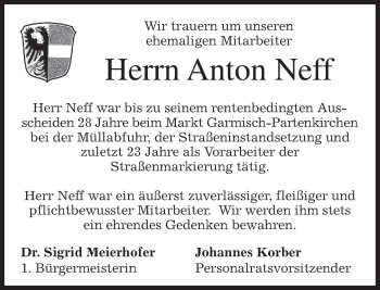 Traueranzeige von Anton Neff von merkurtz