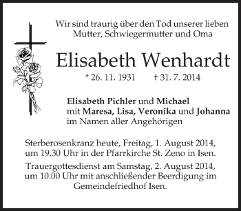 Traueranzeige von Elisabeth Wenhardt von merkurtz