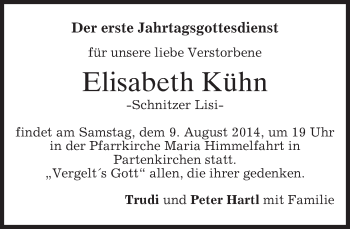 Traueranzeige von Elisabeth Kühn von merkurtz