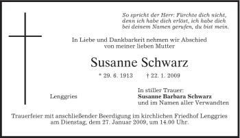 Traueranzeige von Susanne Schwarz von MERKUR & TZ