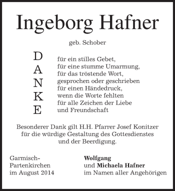 Traueranzeige von Ingeborg Hafner von merkurtz
