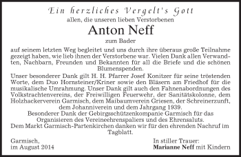Traueranzeige von Anton Neff von merkurtz