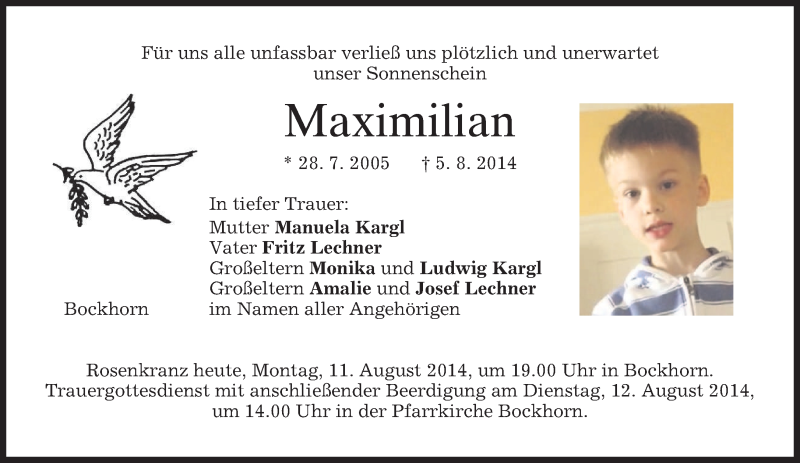  Traueranzeige für Maximilian  vom 11.08.2014 aus merkurtz