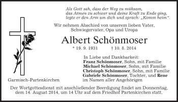 Traueranzeige von Albert Schönmoser von merkurtz