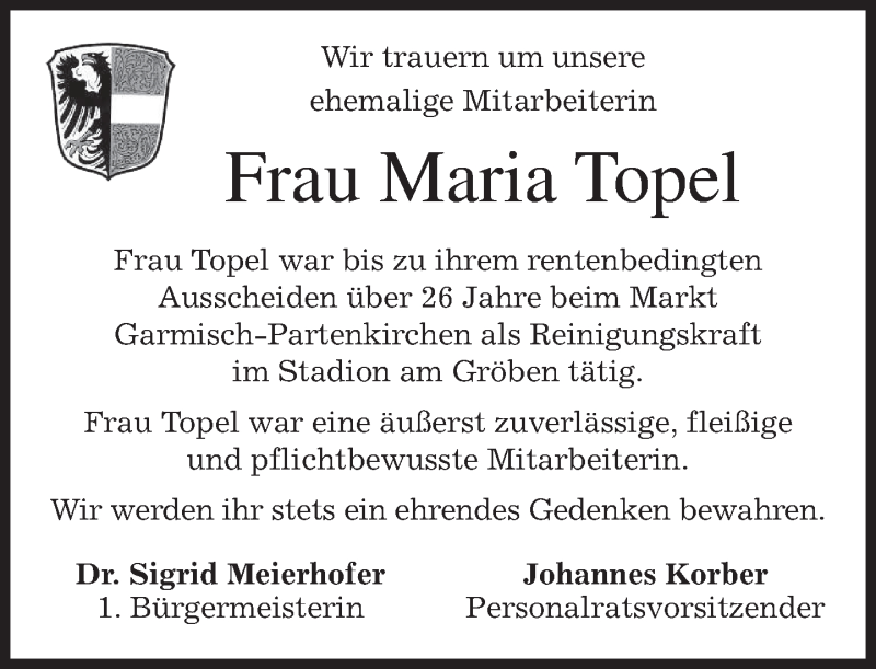  Traueranzeige für Maria Topel vom 13.08.2014 aus merkurtz