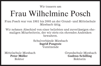 Traueranzeige von Wilhelmine Posch von merkurtz
