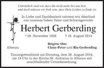 Traueranzeige von Herbert Gerberding von merkurtz