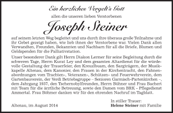 Traueranzeige von Joseph Steiner von merkurtz