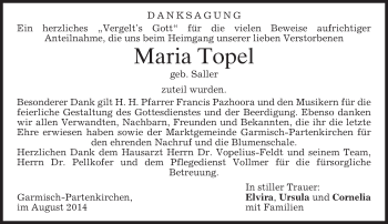 Traueranzeige von Maria Topel von merkurtz
