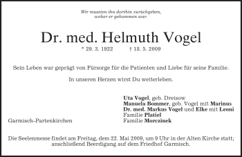 Traueranzeige von Helmuth Vogel von MERKUR & TZ
