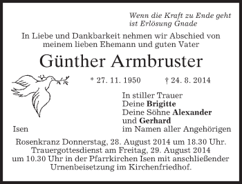 Traueranzeige von Günther Armbruster von merkurtz