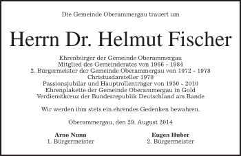Traueranzeige von Helmut Fischer von merkurtz