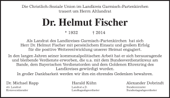 Traueranzeige von Helmut Fischer von merkurtz