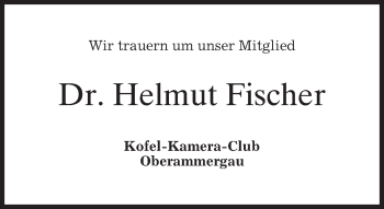 Traueranzeige von Helmut Fischer von merkurtz